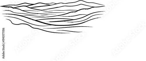 Abstract brush strokes depict rolling hills or mountain ranges