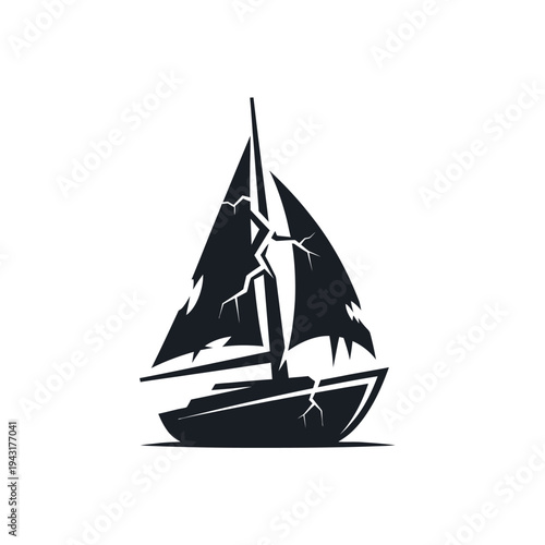 Sailboat Silhouette with Lightning Storm Graphic.