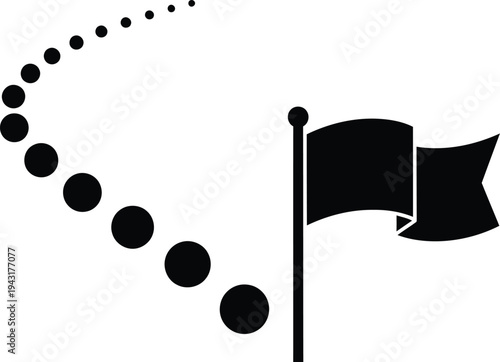 Flag icon and a trail of dots, signifying a goal, direction, or completed journey concept
