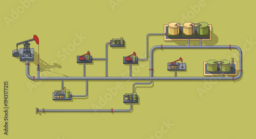 Oil Extraction and Processing Industrial Diagram.