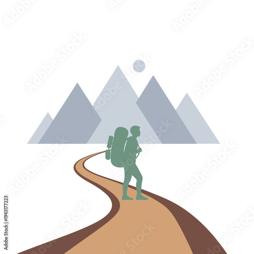 Hiker with Backpack Standing on Path.