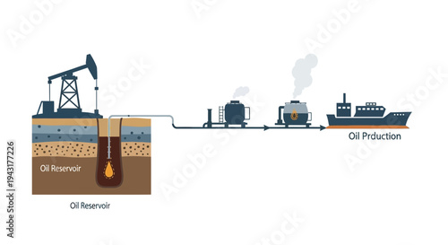 Oil Extraction and Production Process Illustration.