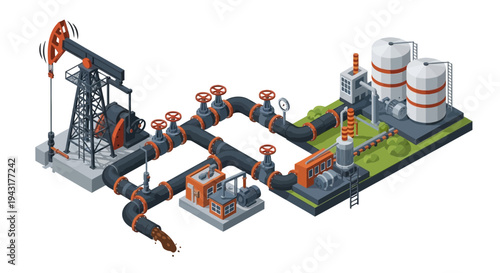 Oil Extraction and Processing Industrial Complex Illustration.