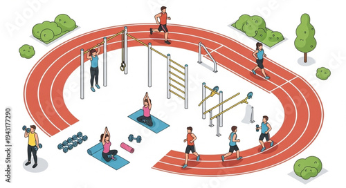 Outdoor Fitness Track with Equipment.