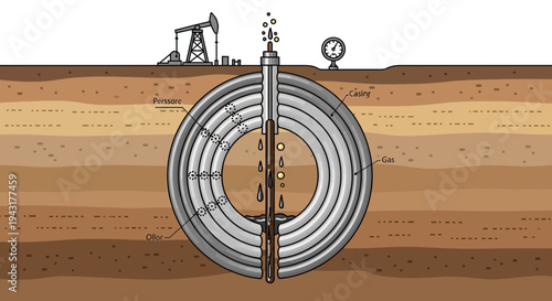 Oil Well Drilling and Extraction Process Illustration.