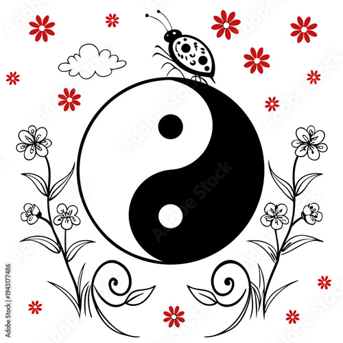 Yin Yang Symbol Minimal Vector Graphic Design Balance Harmony Illustration