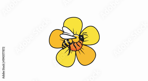 Cute bee collecting nectar from a bright yellow flower