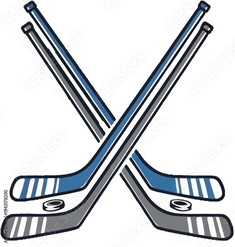 Crossed hockey sticks with pucks