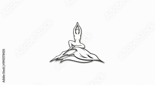 Figure in yoga pose on abstract, flowing form