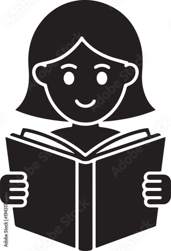 Wisdom Wins educational icon set. Girl Reading Book Icon