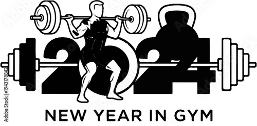 New Year fitness goal with weights and a person lifting