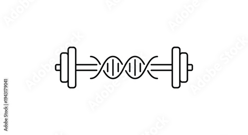 Minimalist DNA Helix Barbell Illustration - Fitness Genetics and Bodybuilding Science Concept Line Art.