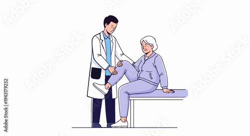 Medical professional examines a senior person's knee