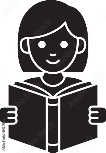 Wisdom Wins educational icon set. Girl Reading Book Icon