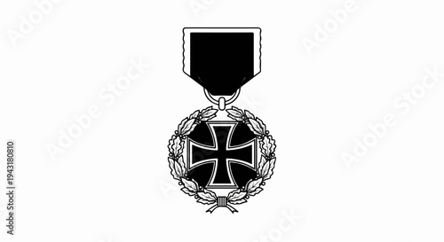 Military medal with a cross emblem and laurel wreath on a ribbon