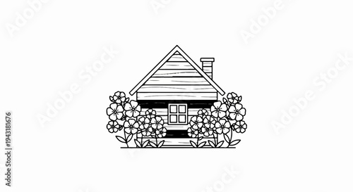 Cozy wooden cabin nestled amongst blooming flowers