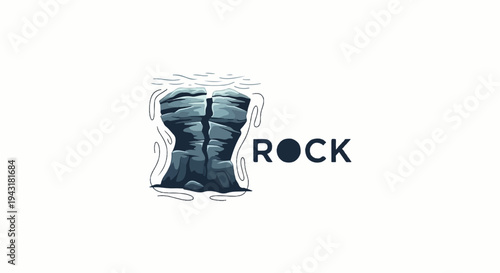 Abstract depiction of a stone pillar with stylized wavy lines and bold lettering