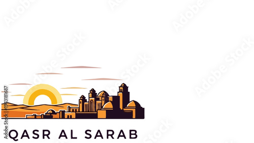 Pixel art desert sunrise over ancient city with domes