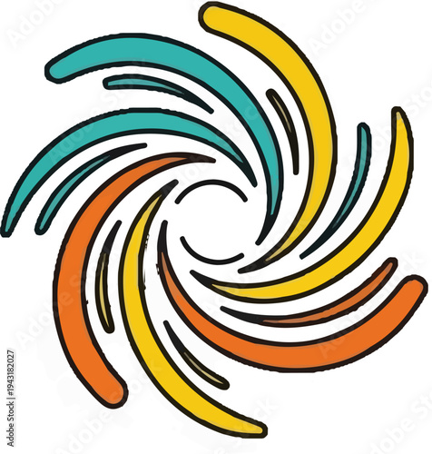 Swirling abstract design of colorful curved strokes in a circular pattern