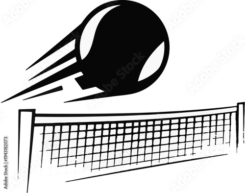 A dynamic illustration depicts a ball in motion over a sports net