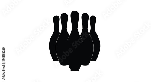 A group of bowling pins depicted in stark black silhouette