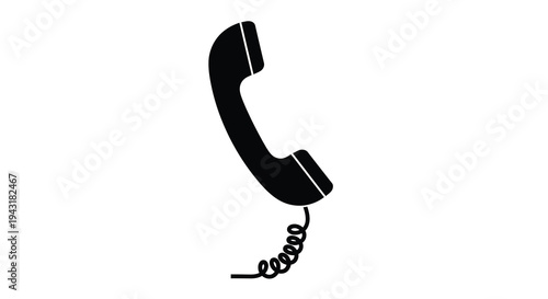 Simple black telephone receiver graphic with a coiled cord silhouette