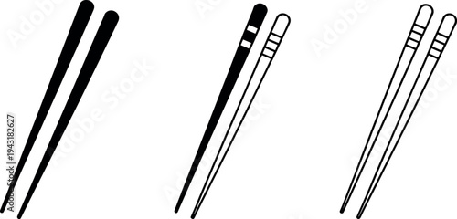 Three pairs of chopsticks in different designs vector illustration
