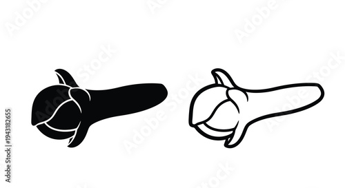 Two cloves one black and one white presented as a graphic silhouette