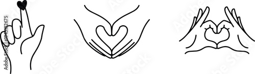 Hands making heart shapes with fingers, love signs in flat design vector illustration