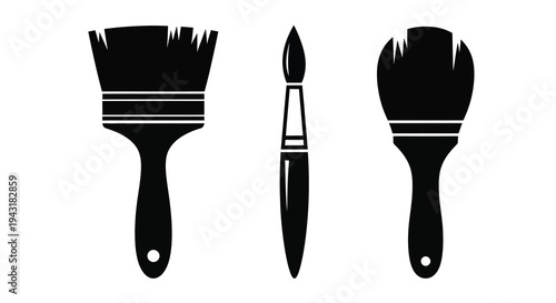 Three paintbrushes in a black graphic design silhouette