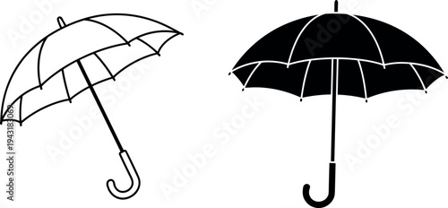 Two umbrellas, one black and one white, vector illustration, flat design