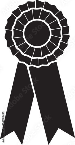 Award ribbon rosette illustration in black silhouette