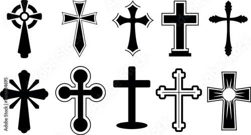 Set of various cross symbols in different styles, vector illustration