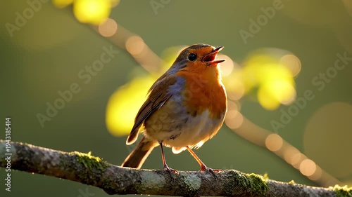European Robin Perched on Branch.