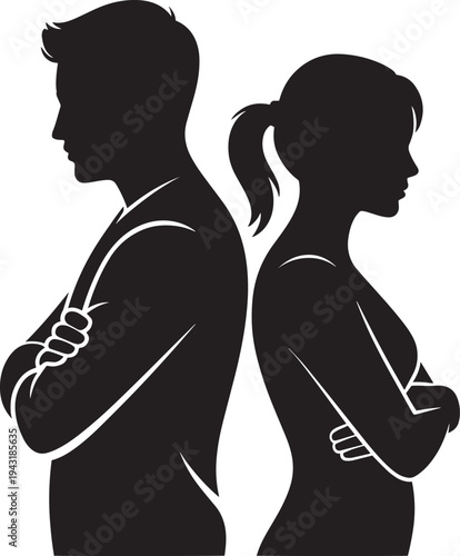 Couple arms crossed back to back disagreement relationship conflict silhouette