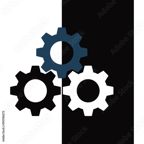 Gear icon set in black, white, and blue colors for design