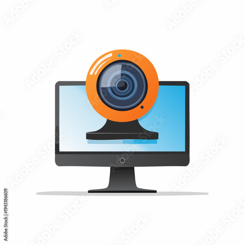 Webcam on a computer monitor symbolizing online communication and digital interaction