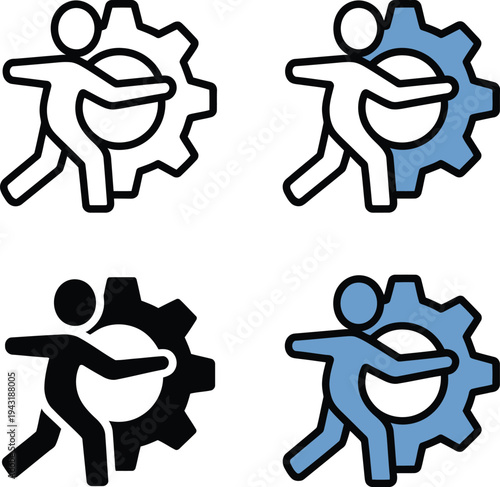 A person running with a gear icon in a business concept illustration