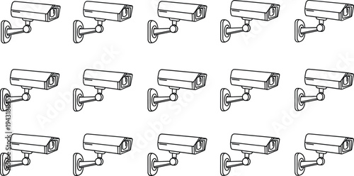 CCTV security camera outline icon set, surveillance monitoring device collection, line art video protection technology symbols for security system illustration