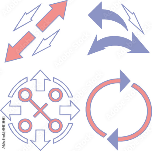 Colorful arrows and circular flow chart symbols for directions and navigation  business concepts