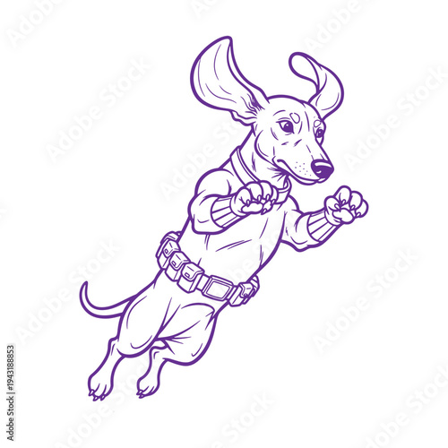 Flying Dachshund Dog Superhero Mascot Character Illustration
