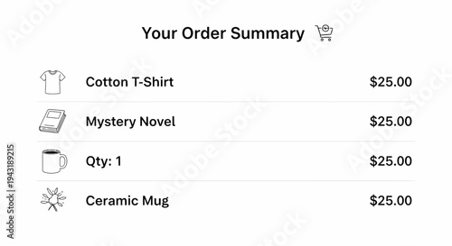Order Summary With T-Shirt Novel And Mug For Ecommerce Transactions