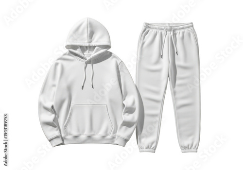 Grey athletic wear set consisting of hoodie and sweatpants isolated on transparent background