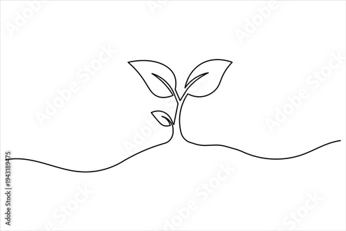 Plant growth sprout continuous one line art minimal outline vector icon