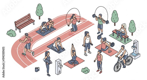 People Exercising in Fitness Park.