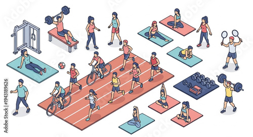 People Exercising in Fitness Center.