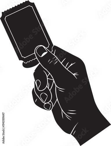 Human hand holding ticket vector illustration silhouette betting racing events line art sign