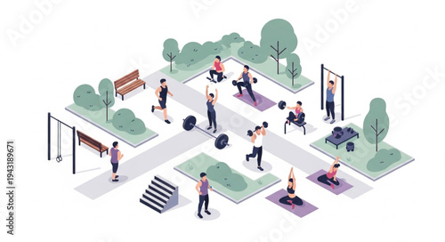 People Exercising in Outdoor Fitness Area.