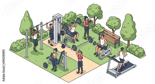 People Exercising in Outdoor Fitness Park.