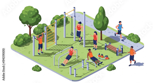 People Exercising in Outdoor Fitness Park.